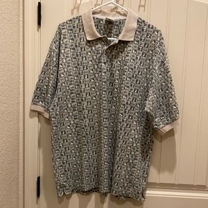 Columbia Outdoor Fly Fishing Lure Print Men’s Size L Polo Shirt Short Sleeves